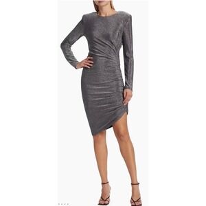 NEW Veronica Beard Cyrus Dress Gunmetal Metallic Ruched Glam Party M